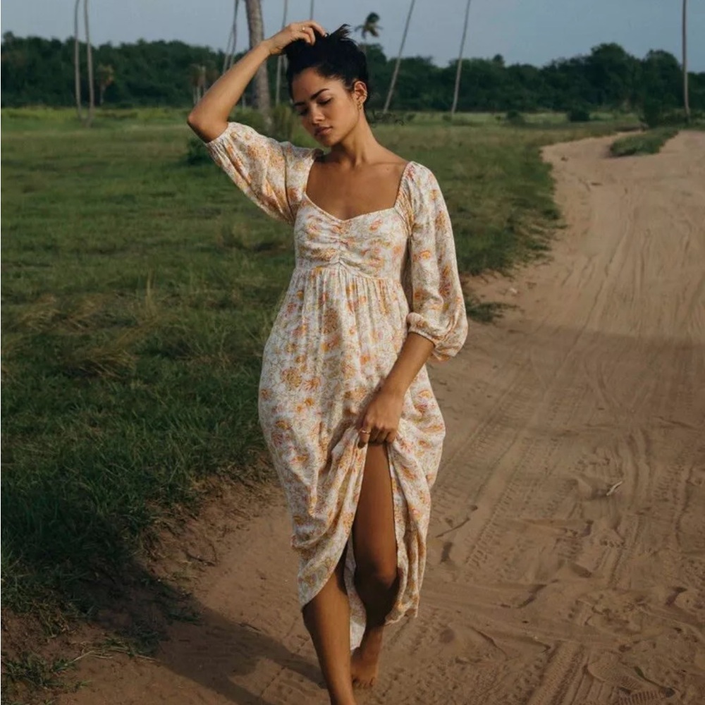 Billabong Floral Maxi Dress with Puff Sleeves